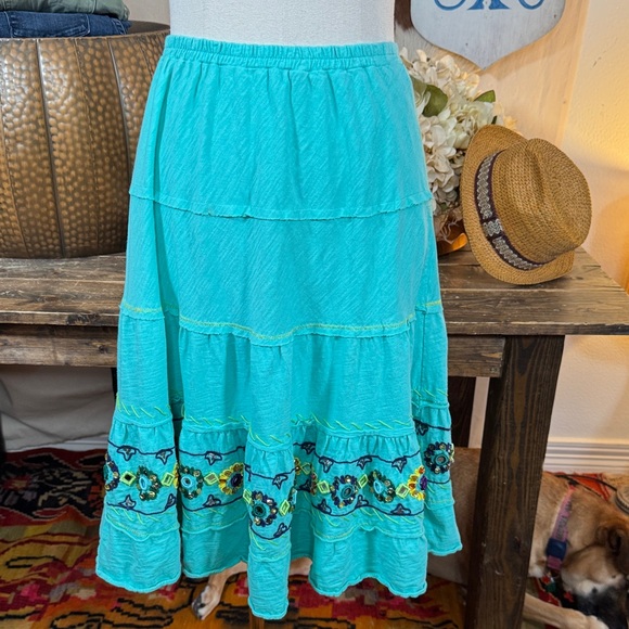 Double D Ranch Dresses & Skirts - Vintage Double D Ranch Teal Embroidered A-Line Skirt